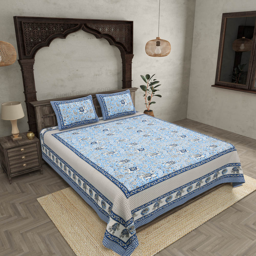 Shubh Arambh Blue Double Bedsheet