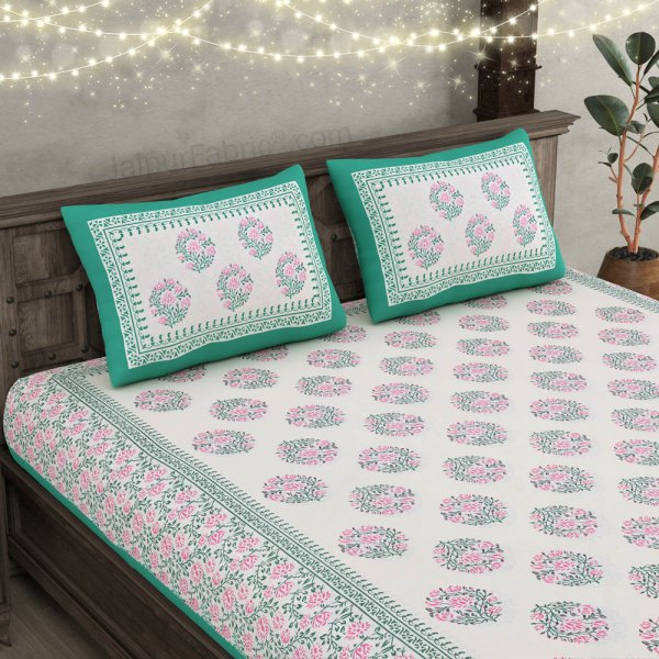 Floral Curl Green Double Bedsheet