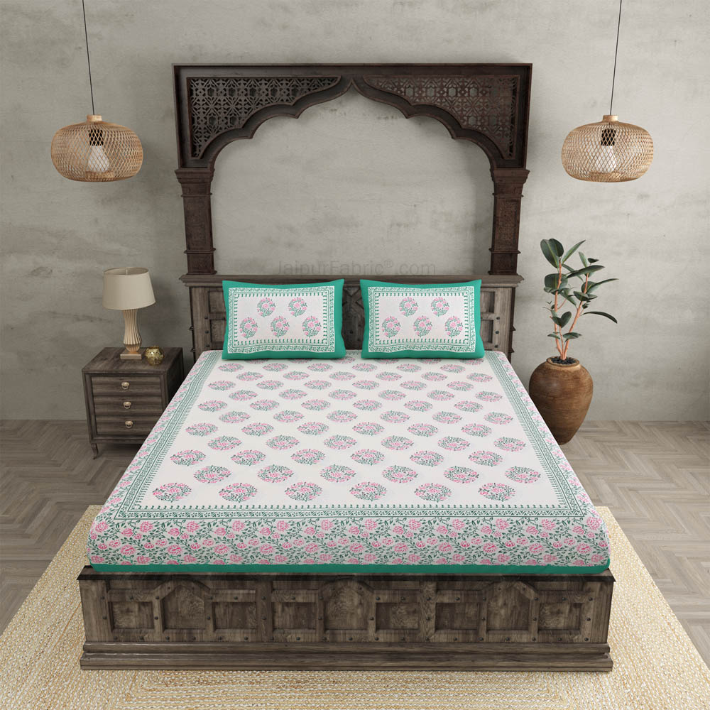 Floral Curl Green Double Bedsheet