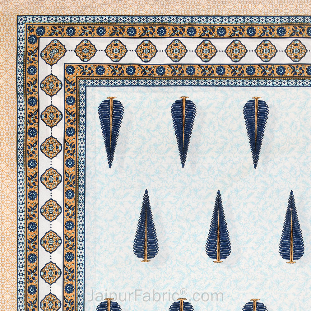 Ethnic Motif Blue Block Print Pure Cotton Double Bedsheet