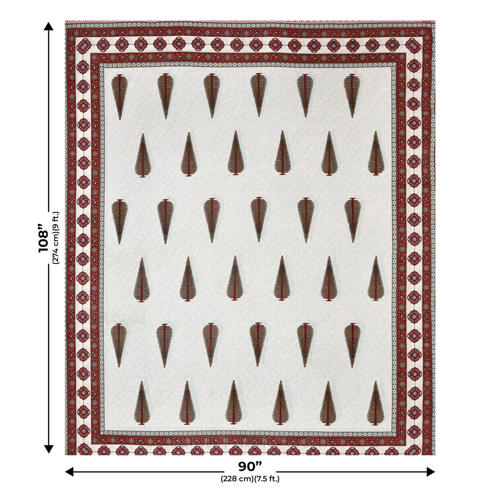 Ethnic Motif Maroon Block Print Pure Cotton Double Bedsheet