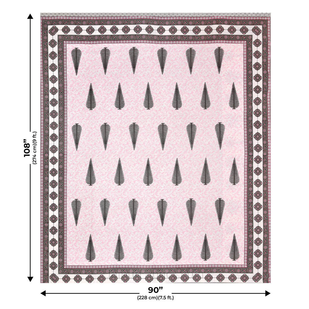 Ethnic Motif Pink Block Print Pure Cotton Double Bedsheet