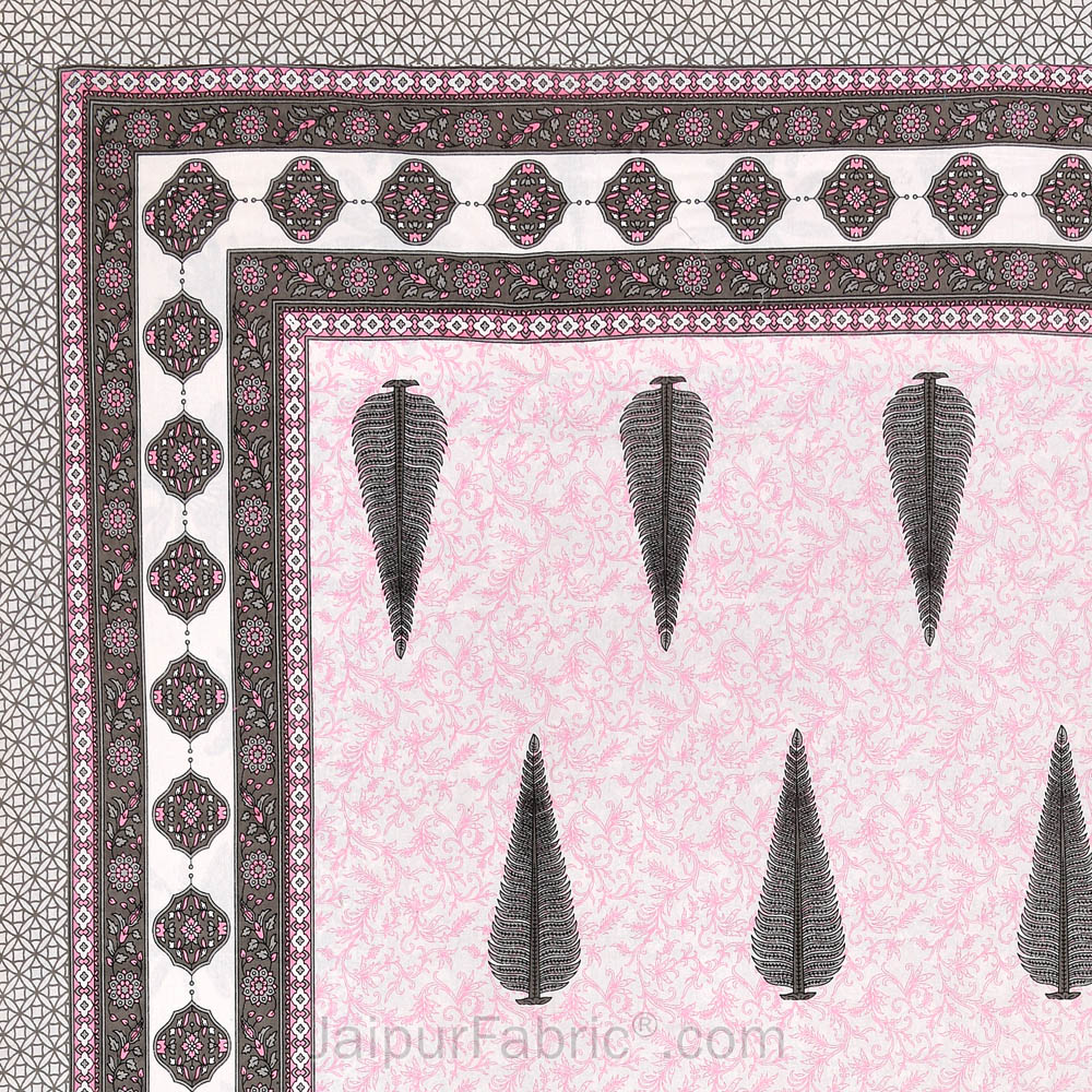 Ethnic Motif Pink Block Print Pure Cotton Double Bedsheet