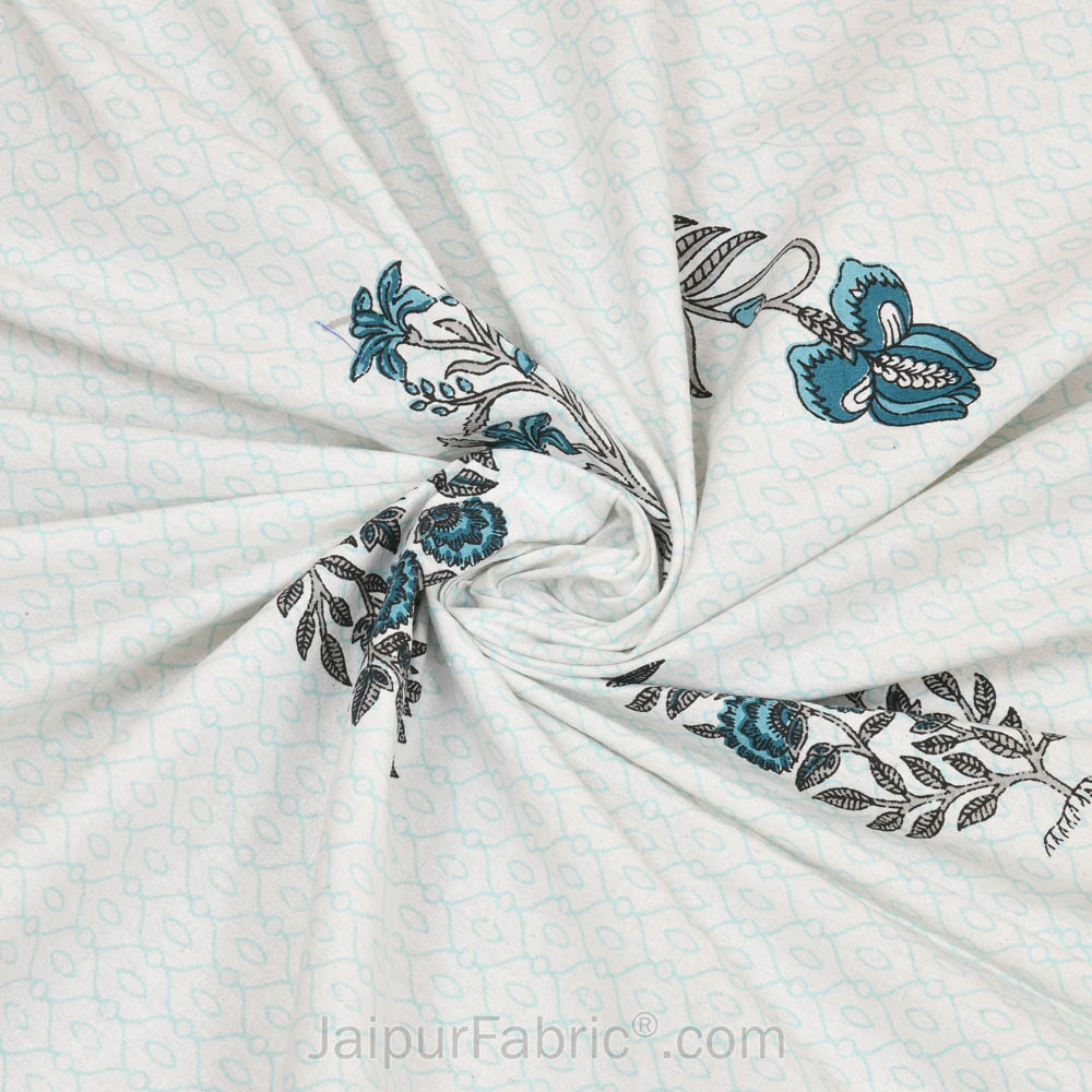 Folklore Fables Gray Block Print Pure Cotton Double Bedsheet