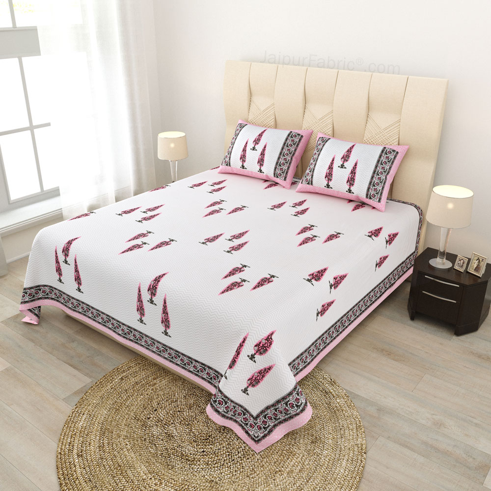 Elemental Elegance PinkBerry Block Print Pure Cotton Double Bedsheet