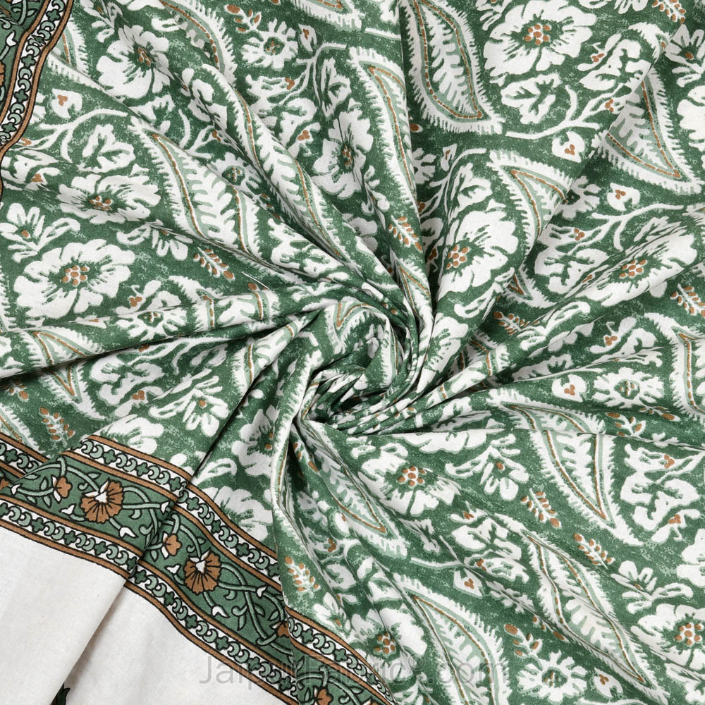 Rustic Rhythms Green Block Print Pure Cotton Double Bedsheet