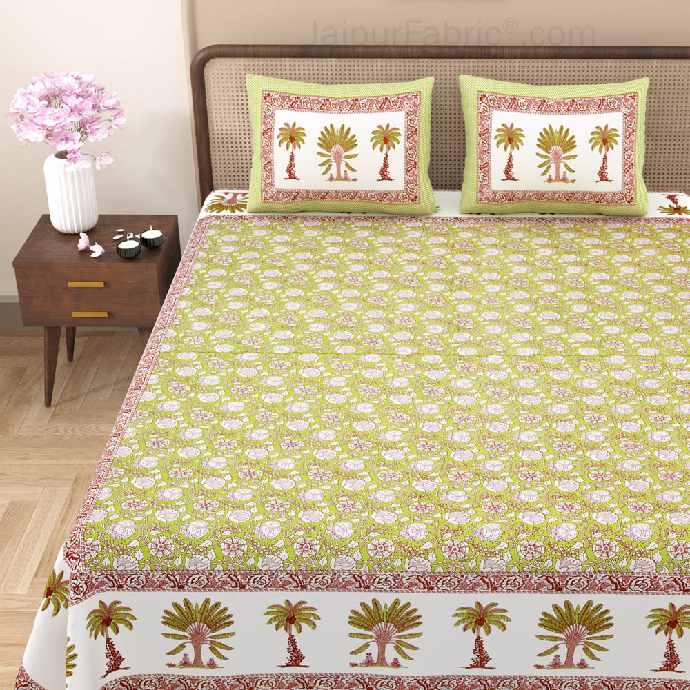 Whimsical Woodcuts Mehndi Block Print Pure Cotton Double Bedsheet