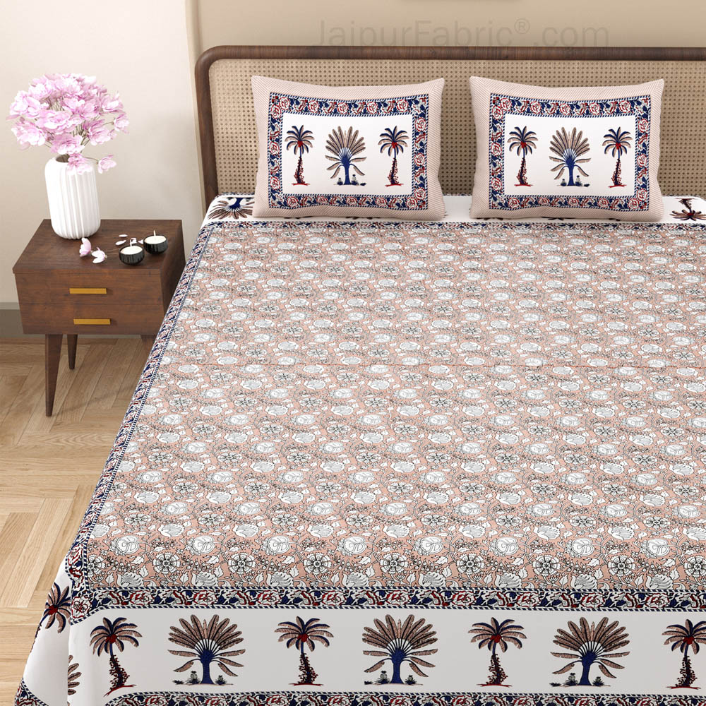 Whimsical Woodcuts Taupe Block Print Pure Cotton Double Bedsheet