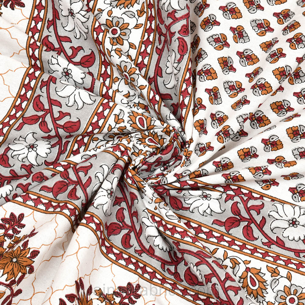 Heritage Hues Pinkish Block Print Pure Cotton Double Bedsheet
