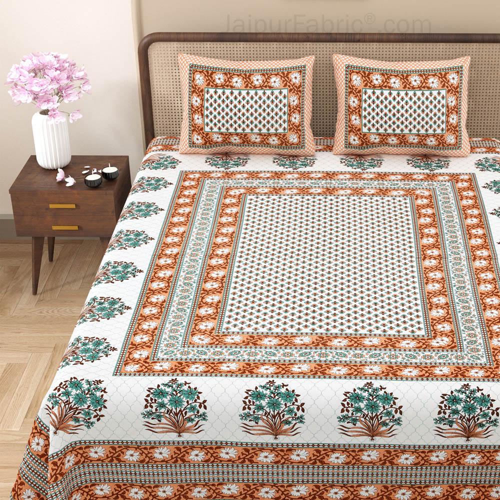 Heritage Hues Mustardy Block Print Pure Cotton Double Bedsheet