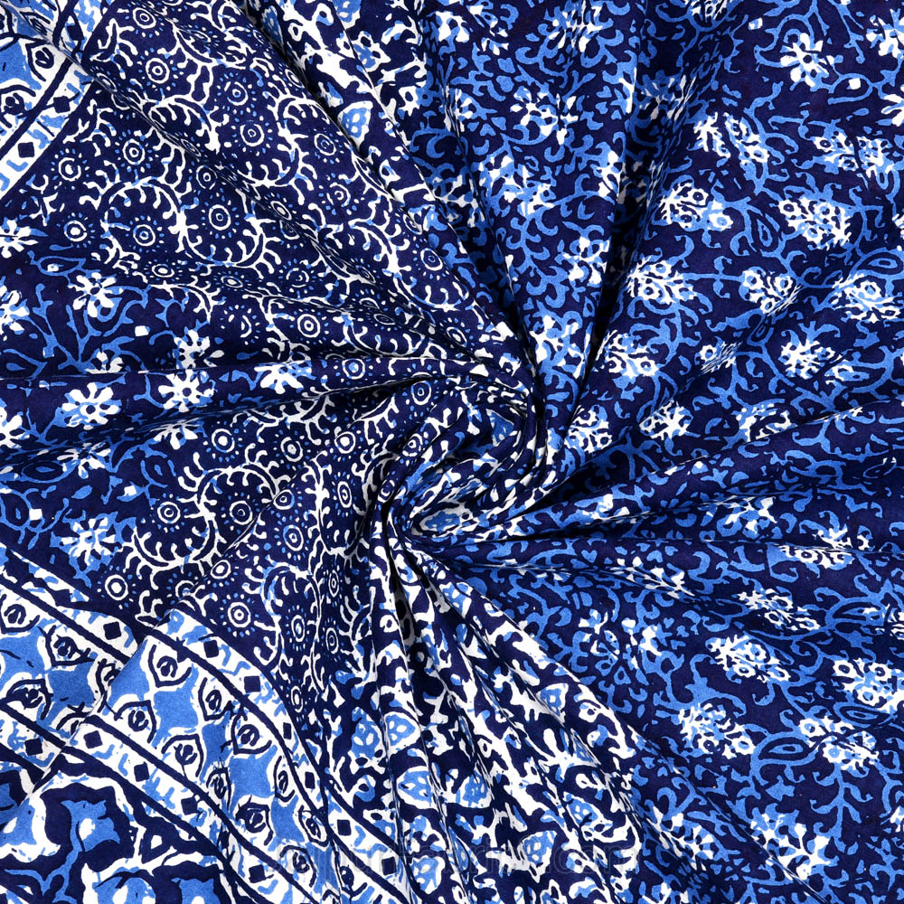 Blue Cubicals Dabu Print Jaipuri Double Bedsheet