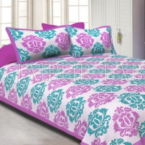 Violet boarder cream base with floral pattern double bed sheet