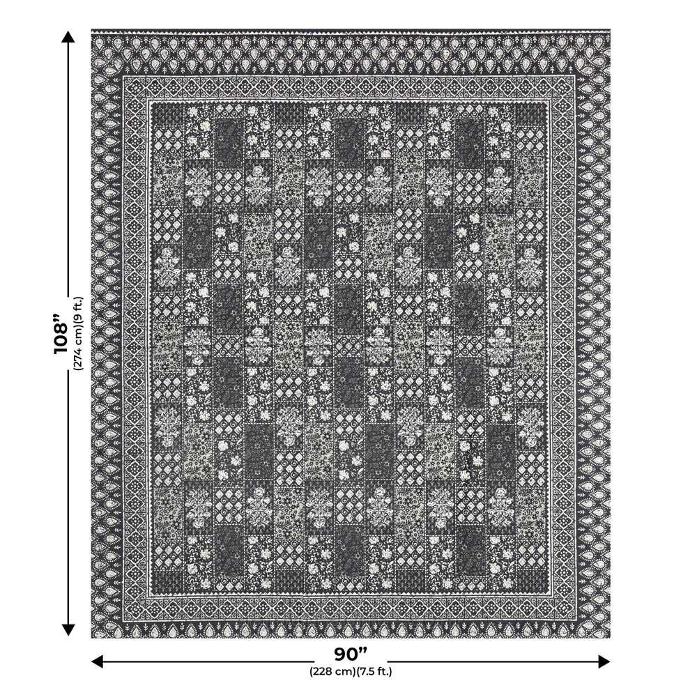 Grey Floral Polygons Dabu Print Jaipuri Double Bedsheet