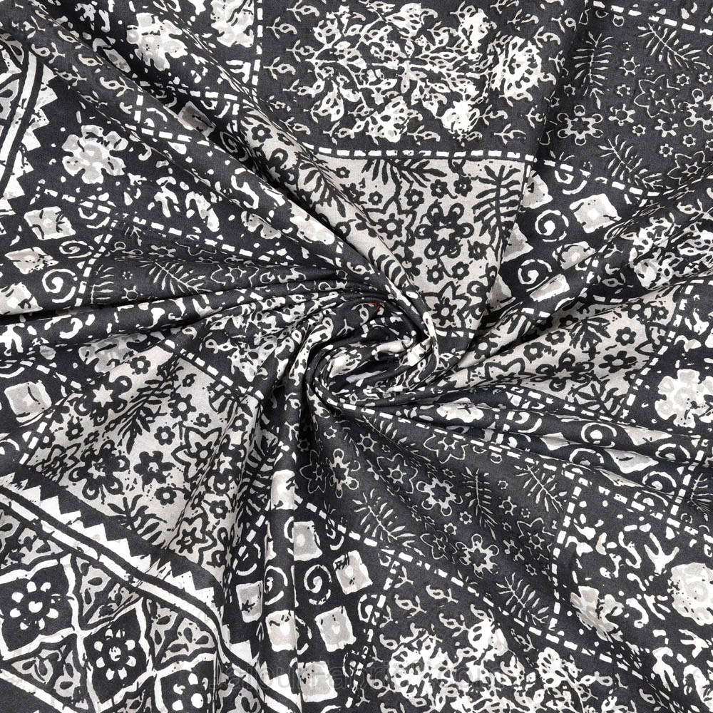 Grey Floral Polygons Dabu Print Jaipuri Double Bedsheet
