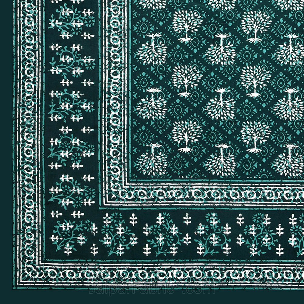 Green Topiary Dabu Print Jaipuri Double Bedsheet