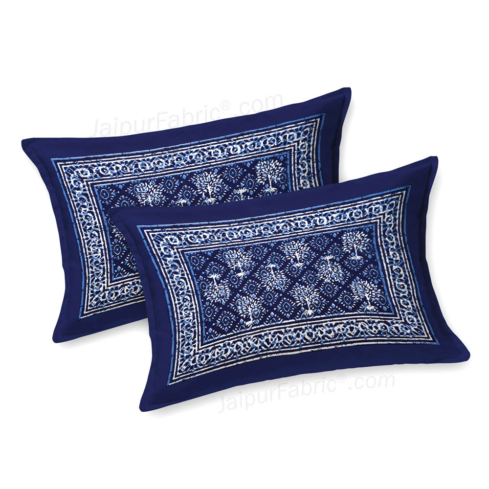 Blue Topiary Dabu Print Jaipuri Double Bedsheet