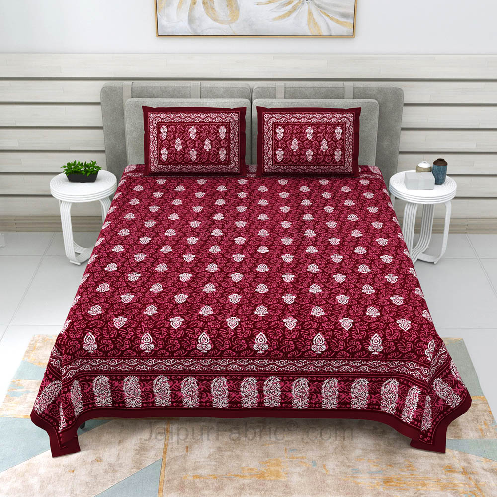Maroon Conic Dabu Print Jaipuri Double Bedsheet
