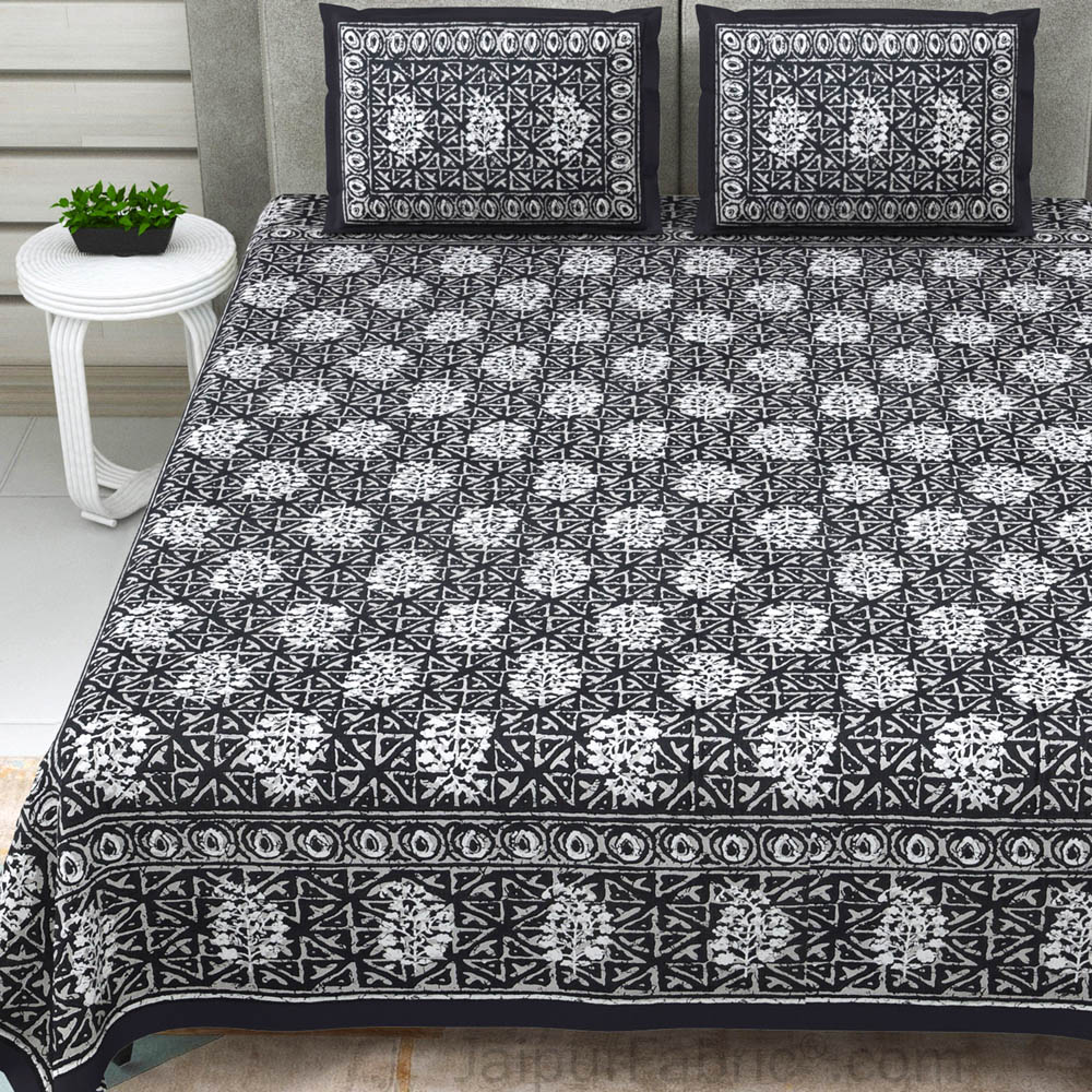 Grey Buta Dabu Print Jaipuri Double Bedsheet