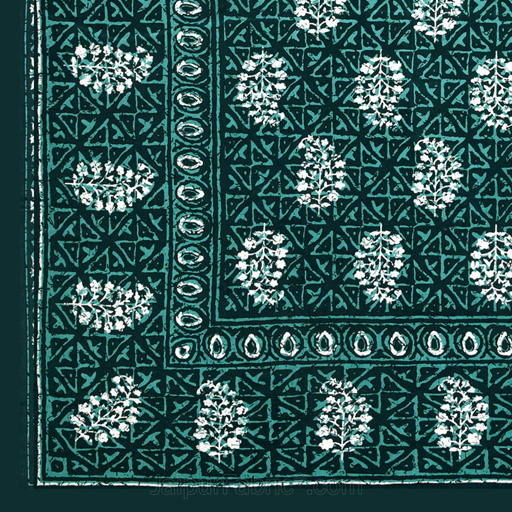 Green Buta Dabu Print Jaipuri Double Bedsheet