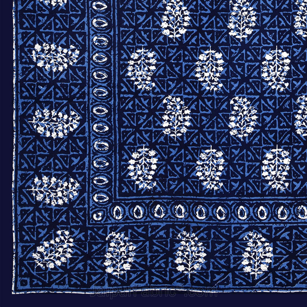 Blue Buta Dabu Print Jaipuri Double Bedsheet