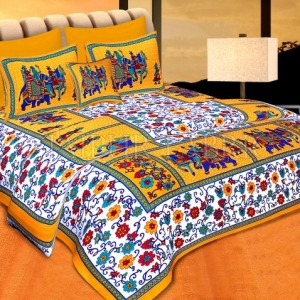 Yellow boarder with barat pattern double bed sheet