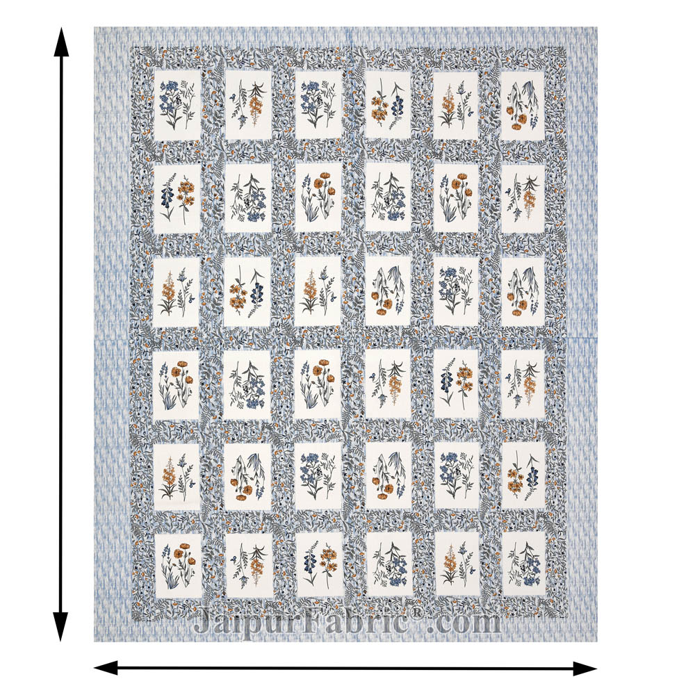 Floral Frame Grey Cotton Double Bedsheet