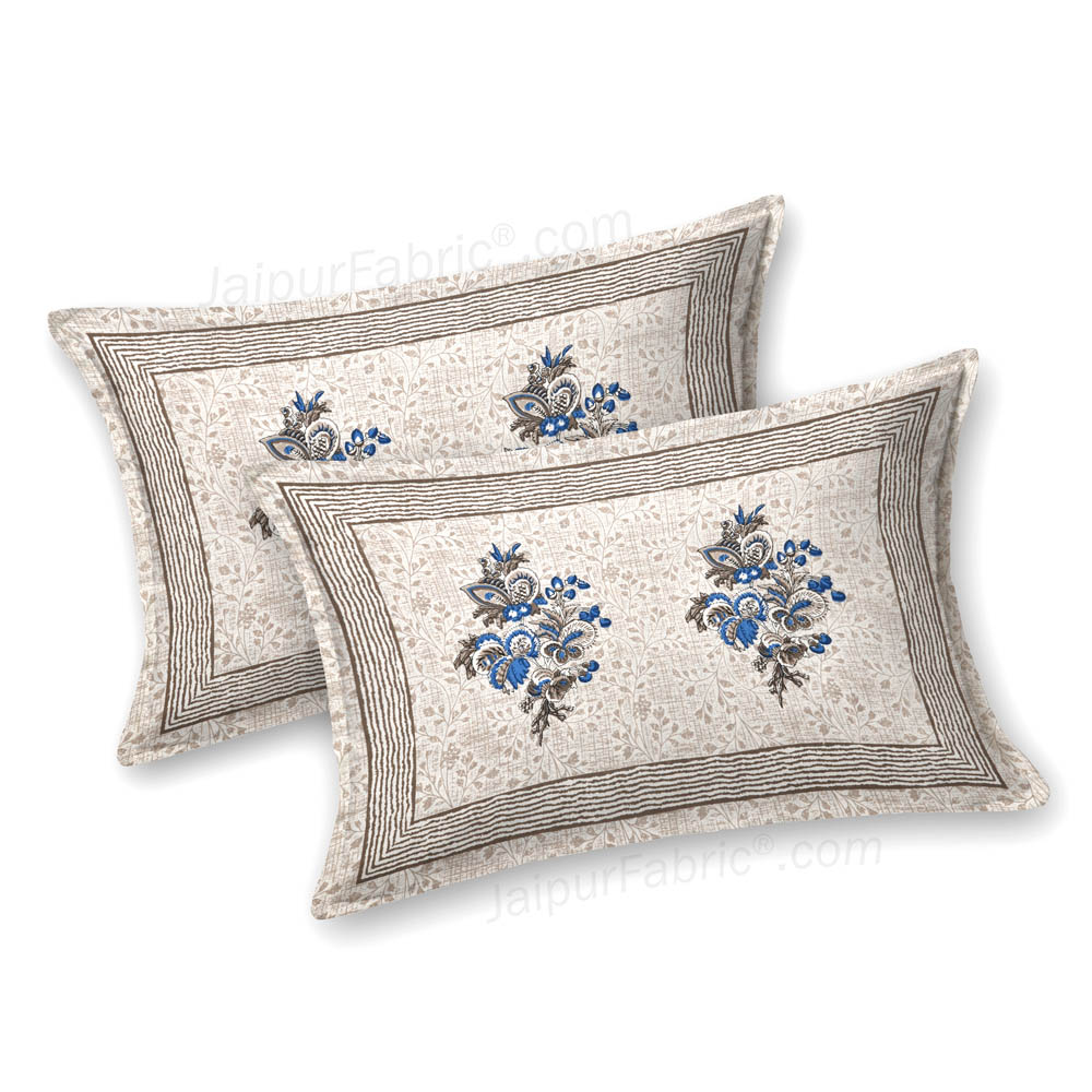 Bouquet Beveled Blue Cotton Double Bedsheet