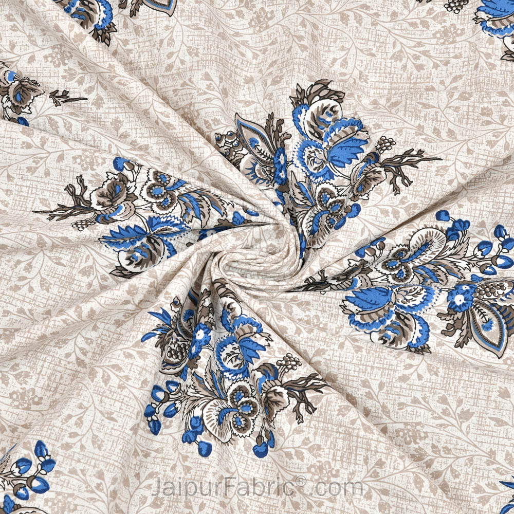 Bouquet Beveled Blue Cotton Double Bedsheet