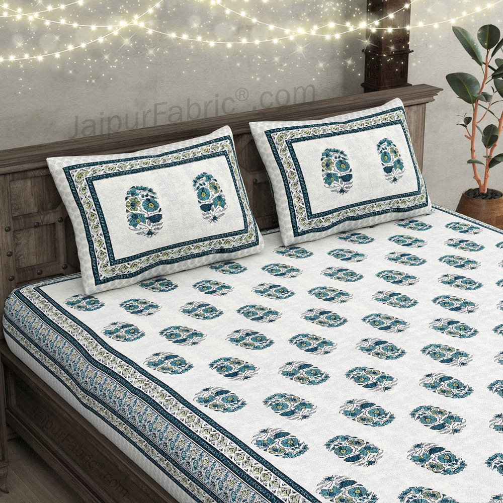 Fancy Inclination Green Cotton Double Bedsheet
