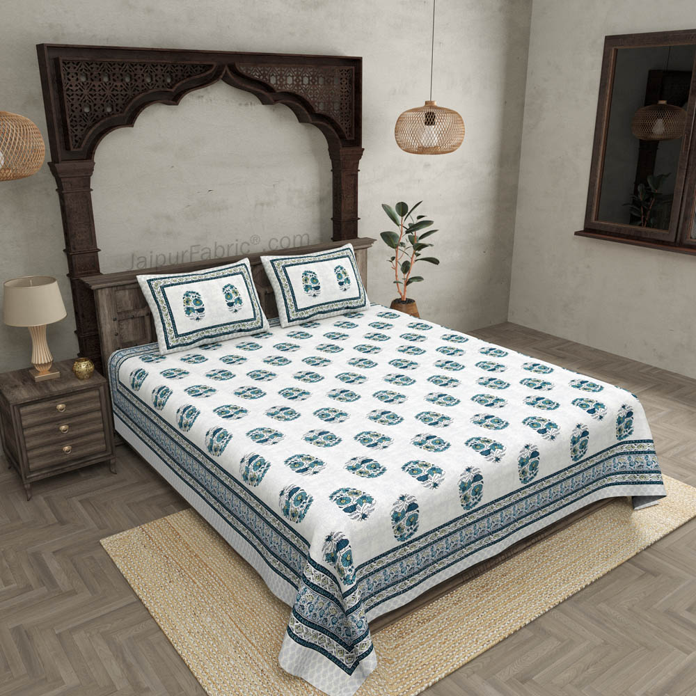 Fancy Inclination Green Cotton Double Bedsheet