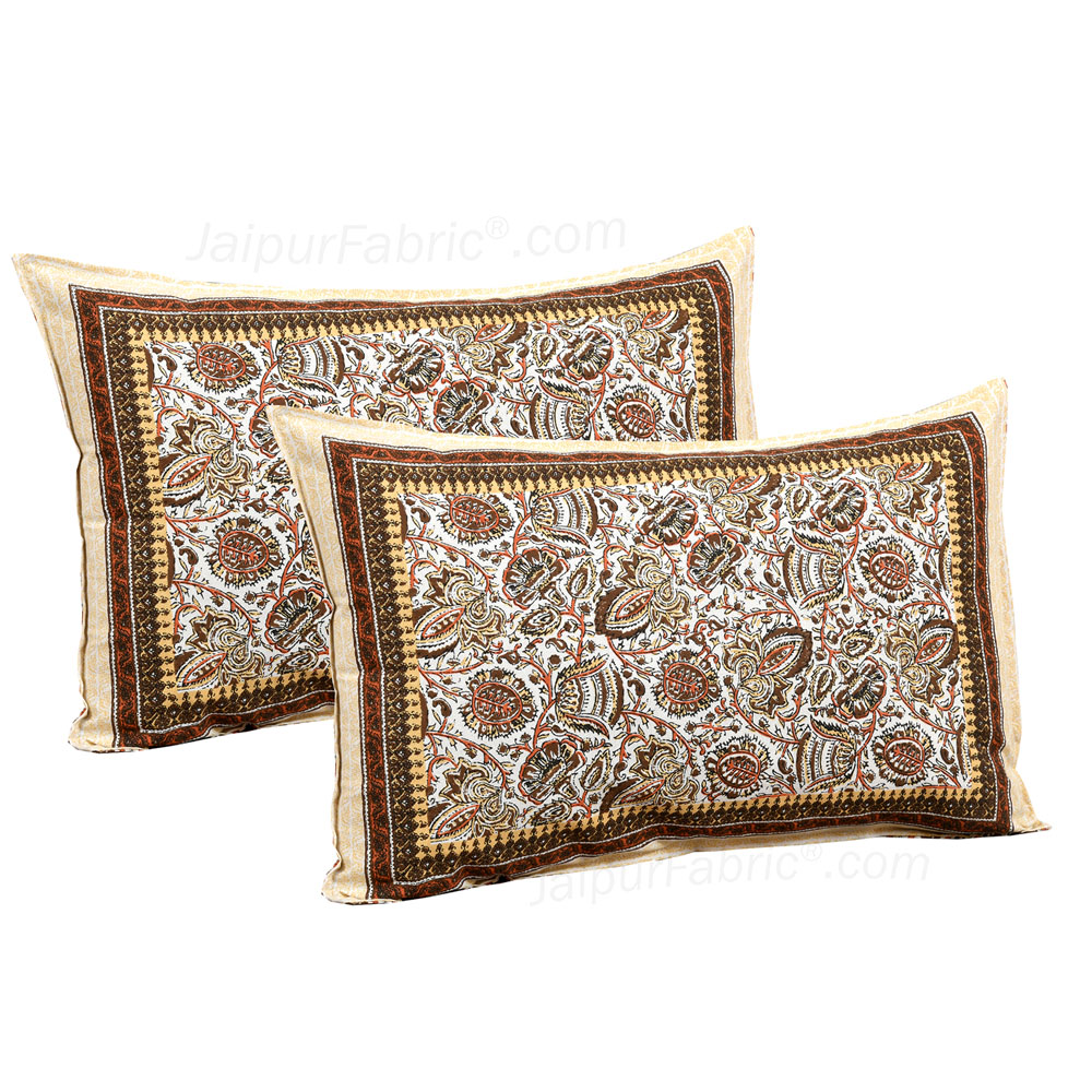 Brown Florets Jaipur Fabric Double Bed Sheet