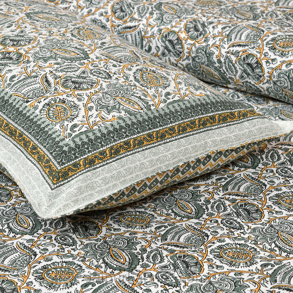 Green Florets Jaipur Fabric Double Bed Sheet