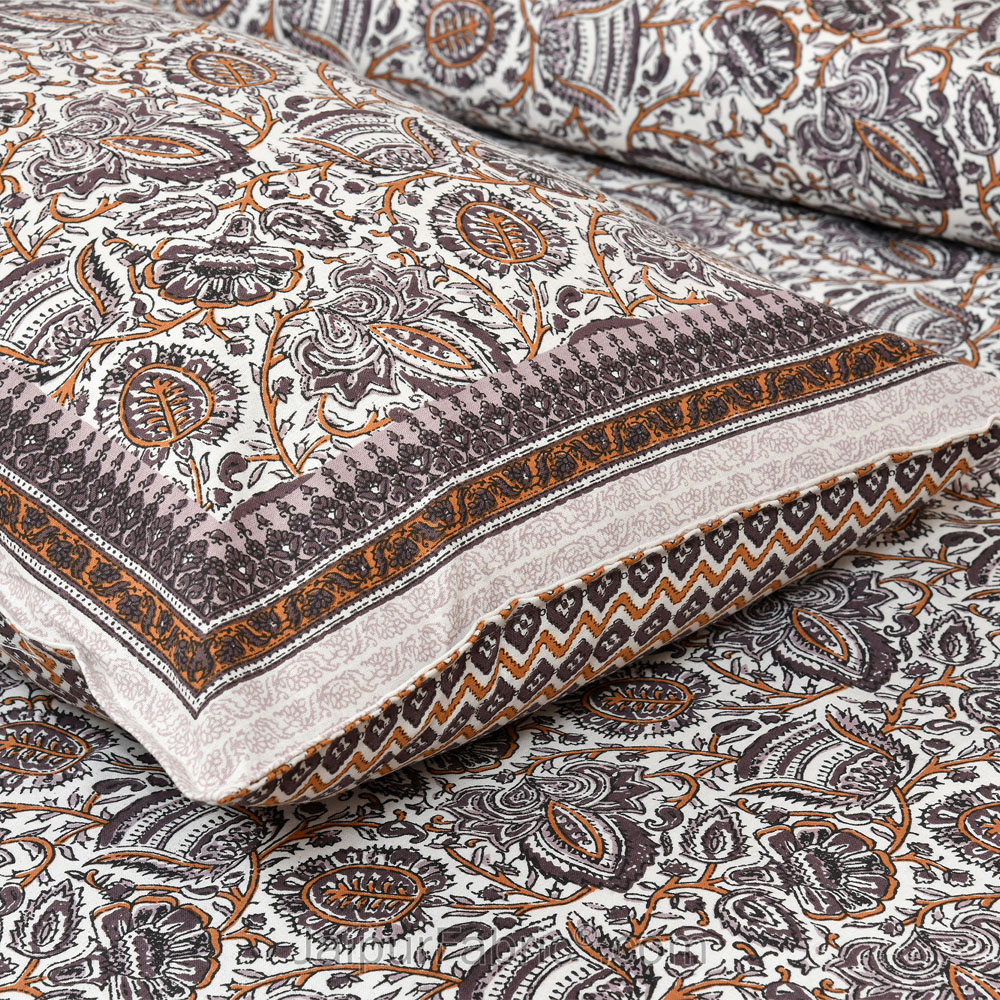 Taupe Florets Jaipur Fabric Double Bed Sheet