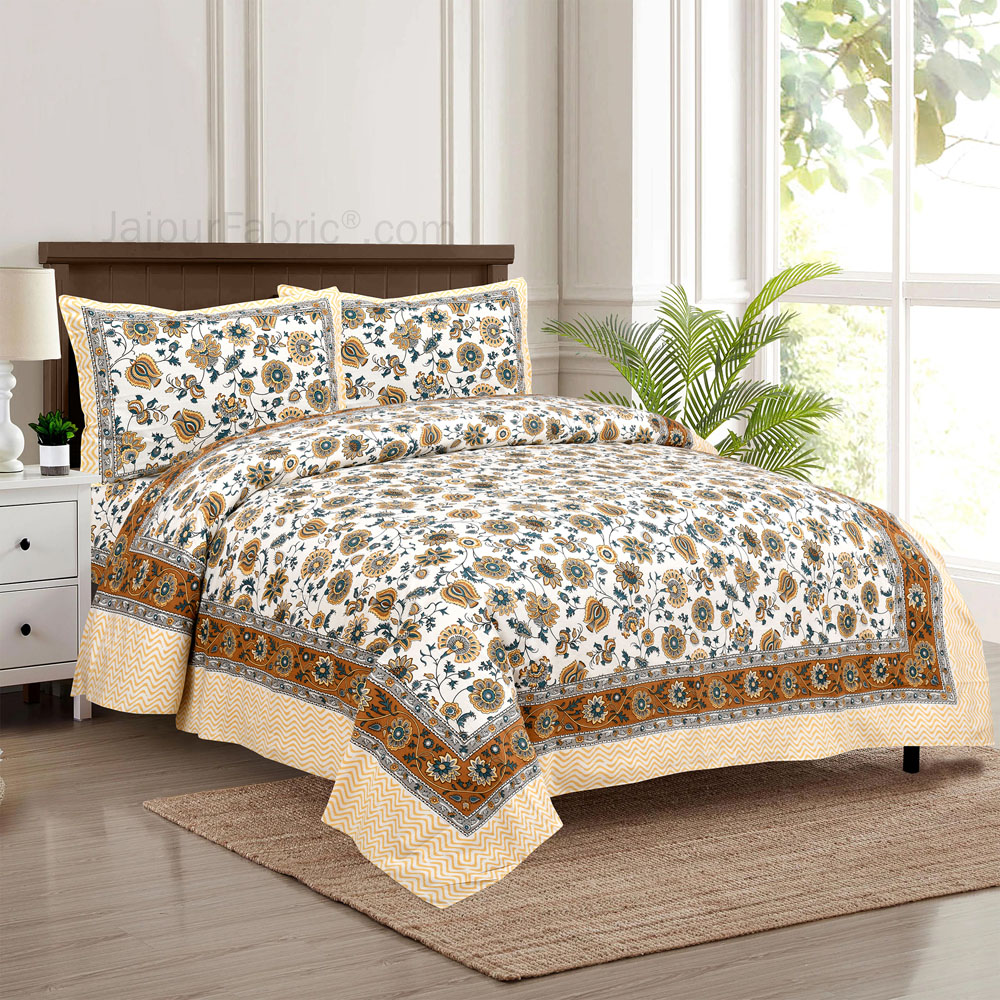 Coffee Creeper Jaipur Fabric Double Bed Sheet