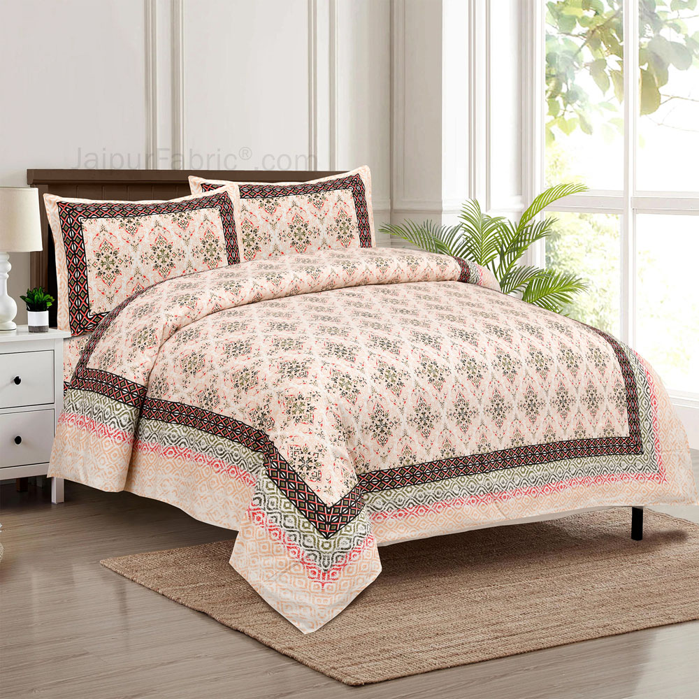 Modern Tradition Peach Jaipur Fabric Double Bed Sheet