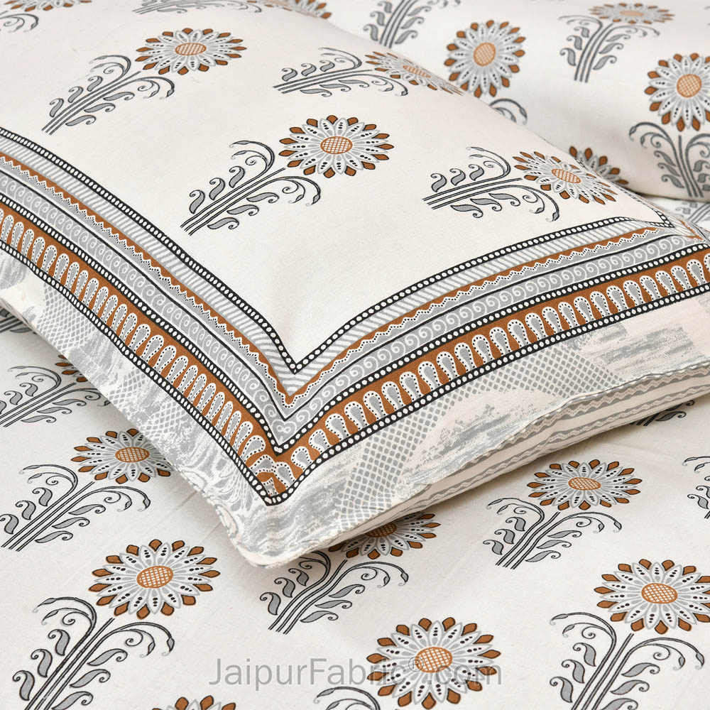 Awarded Print Grey Jaipur Fabric Double Bed Sheet