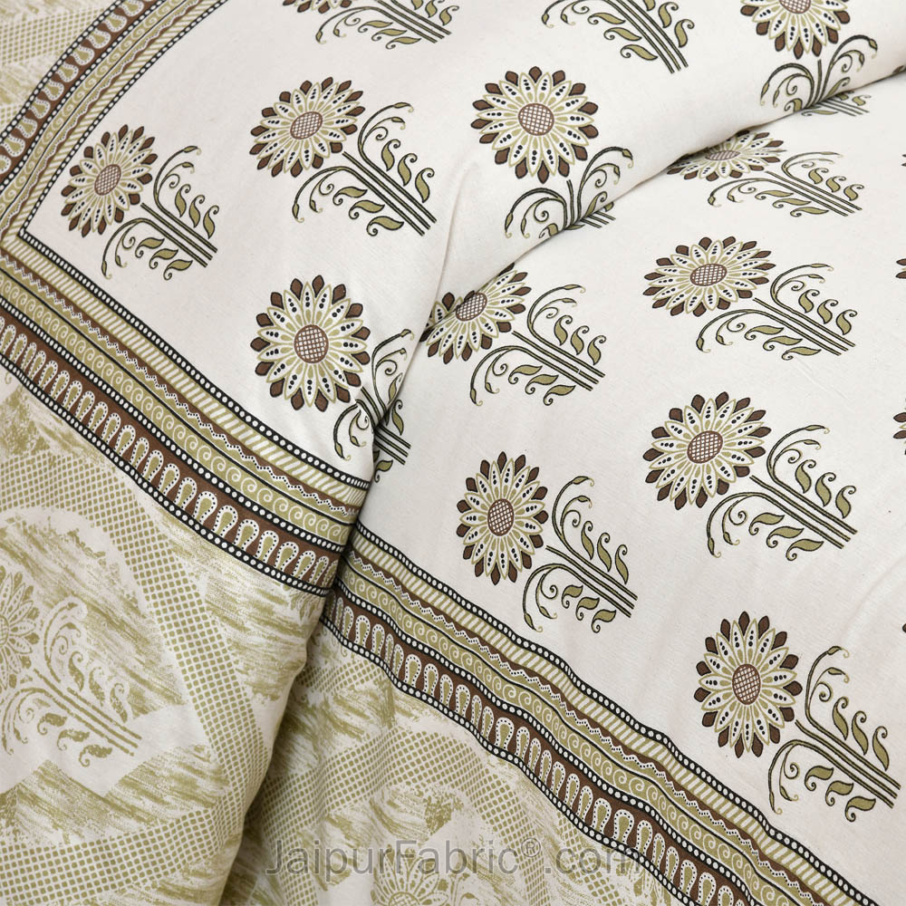 Awarded Print Green Jaipur Fabric Double Bed Sheet