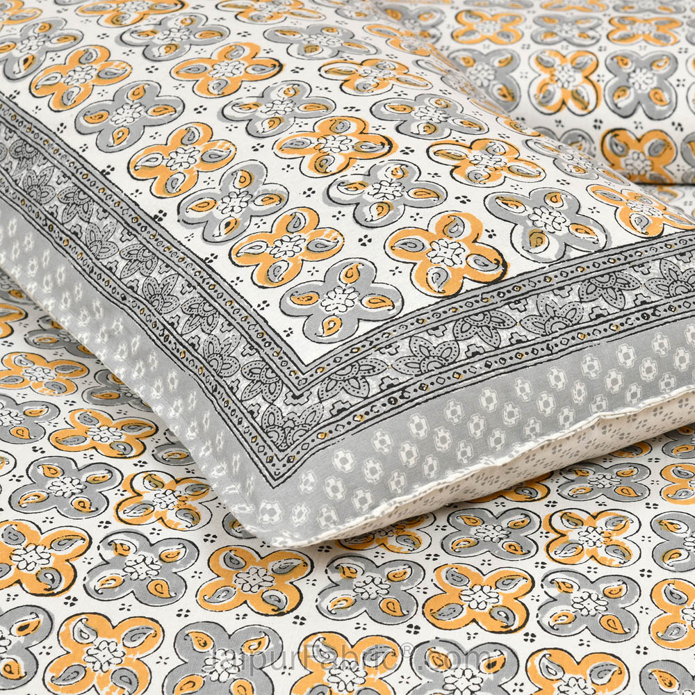 Mini Blocks Grey Jaipur Fabric Double Bed Sheet