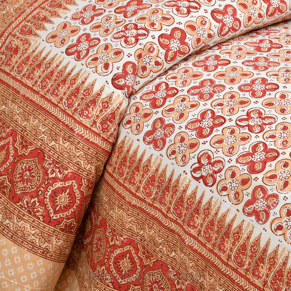 Mini Blocks Peach Jaipur Fabric Double Bed Sheet