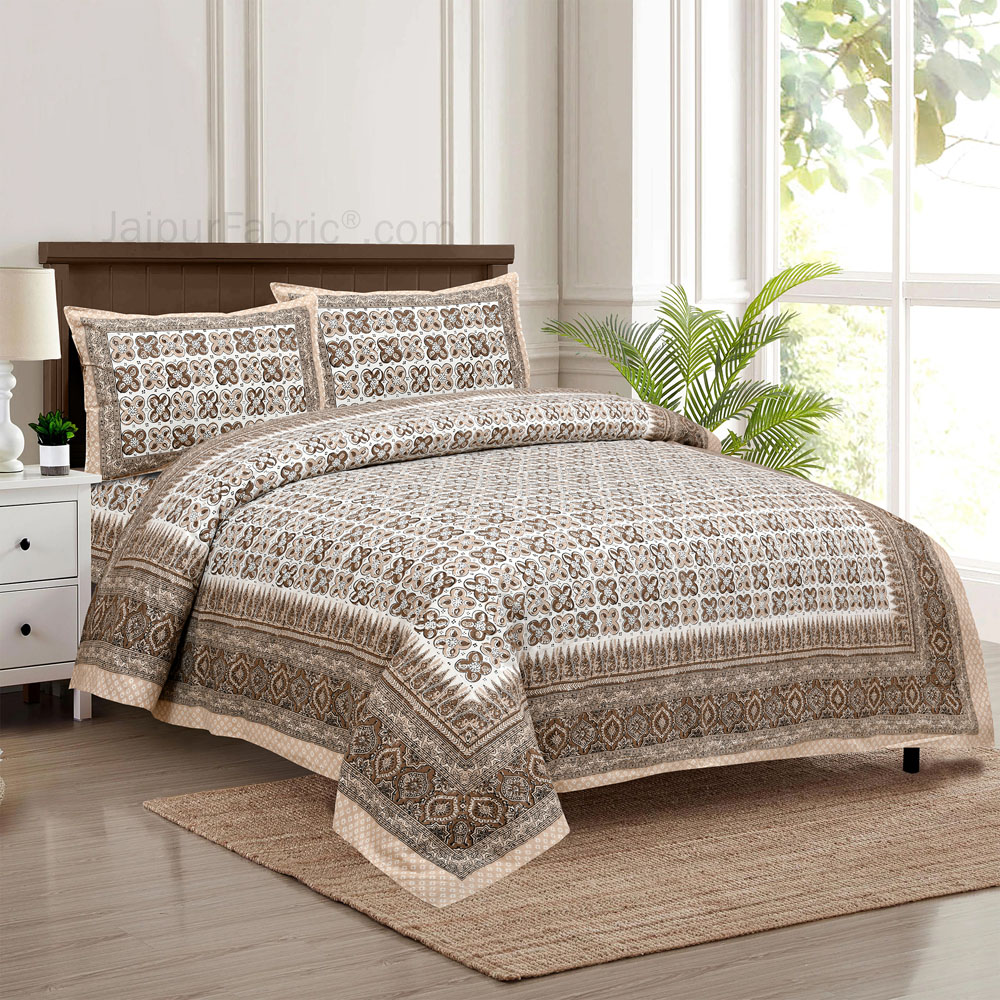 Mini Blocks Brown Jaipur Fabric Double Bed Sheet