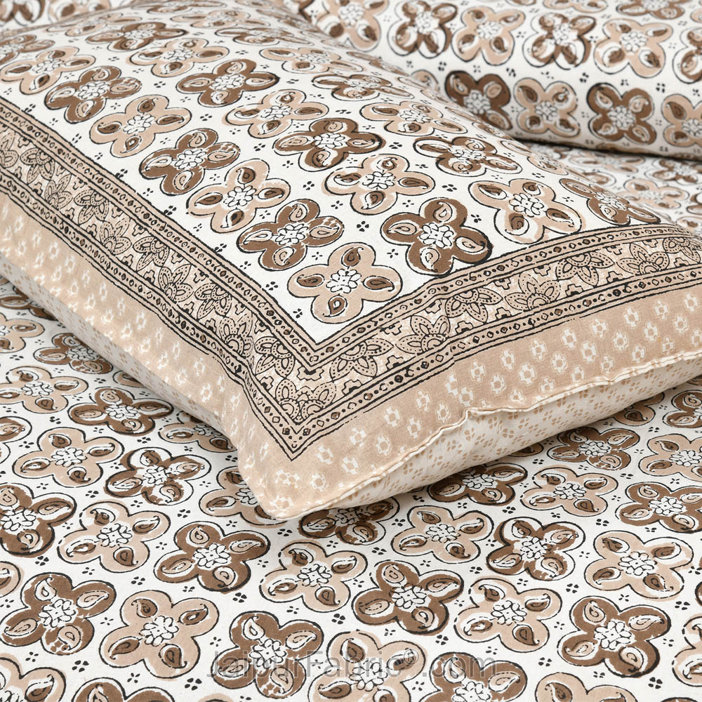 Mini Blocks Brown Jaipur Fabric Double Bed Sheet