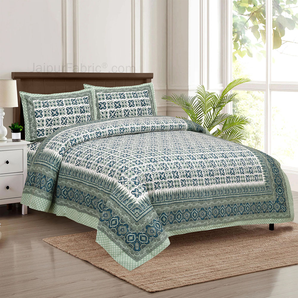 Mini Blocks Green Jaipur Fabric Double Bed Sheet