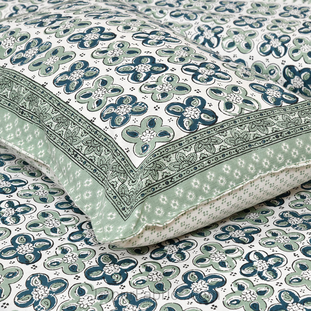 Mini Blocks Green Jaipur Fabric Double Bed Sheet