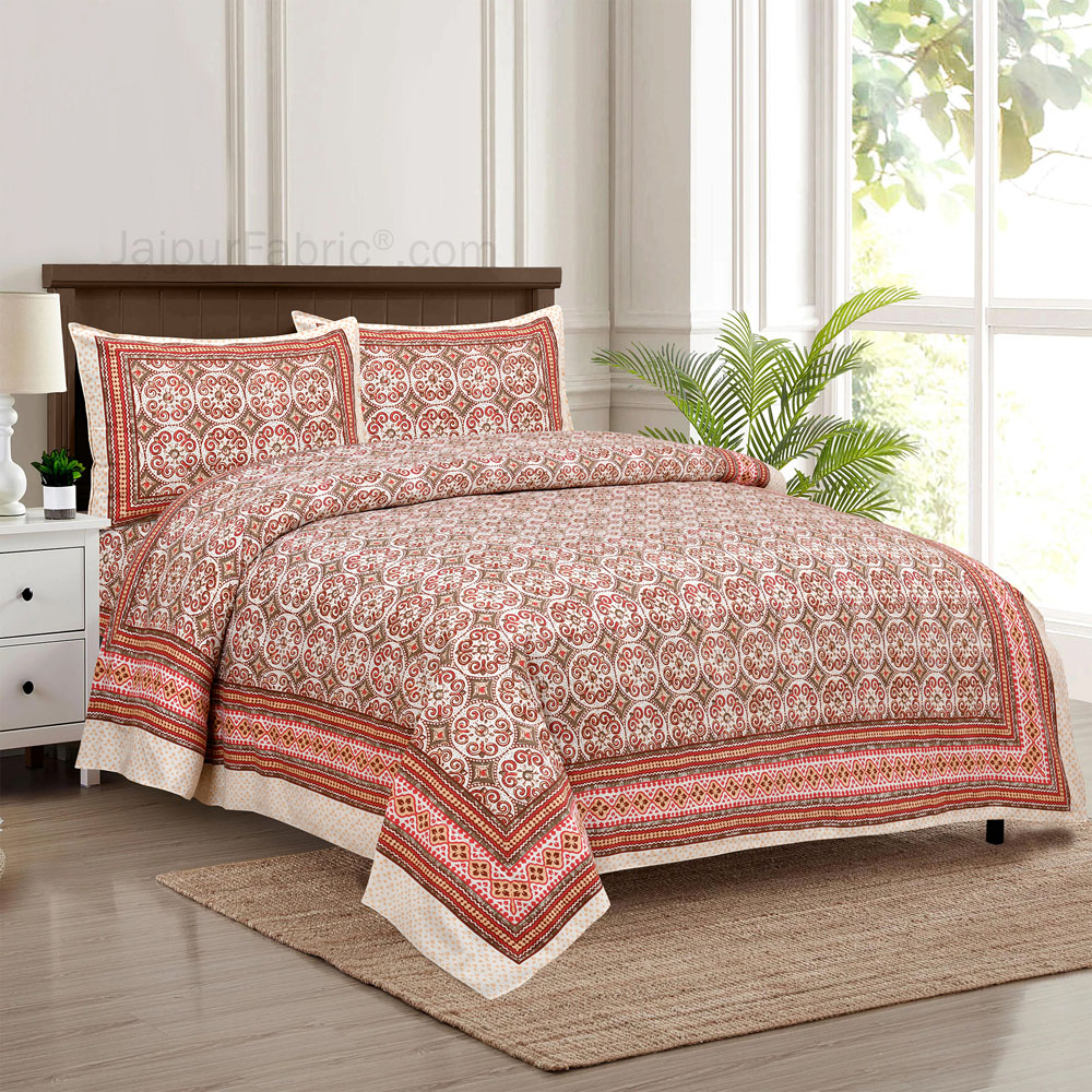 Peach Pattern Jaipur Fabric Double Bed Sheet