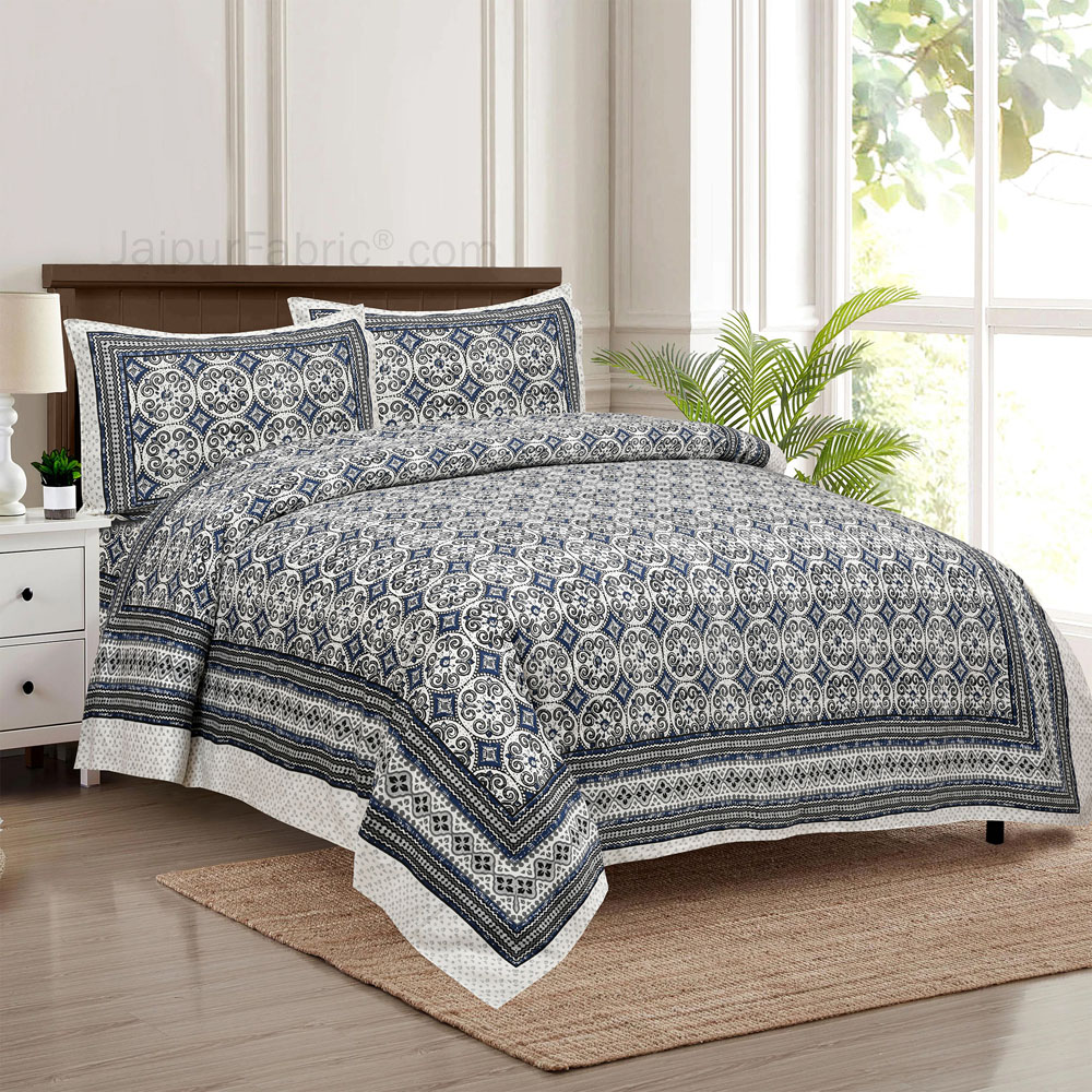 Blue Pattern Jaipur Fabric Double Bed Sheet