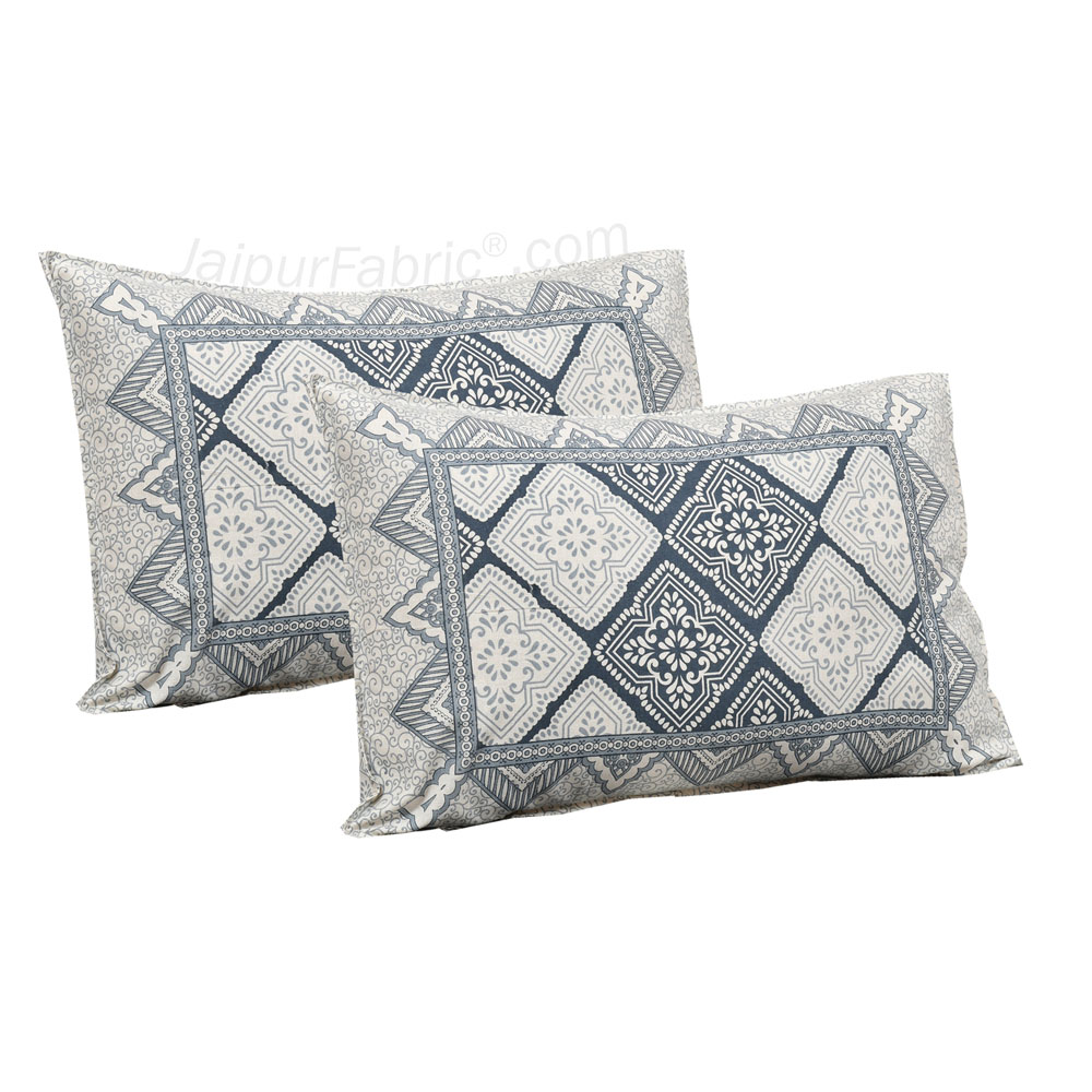 Blue Geometry Jaipur Fabric Double Bed Sheet