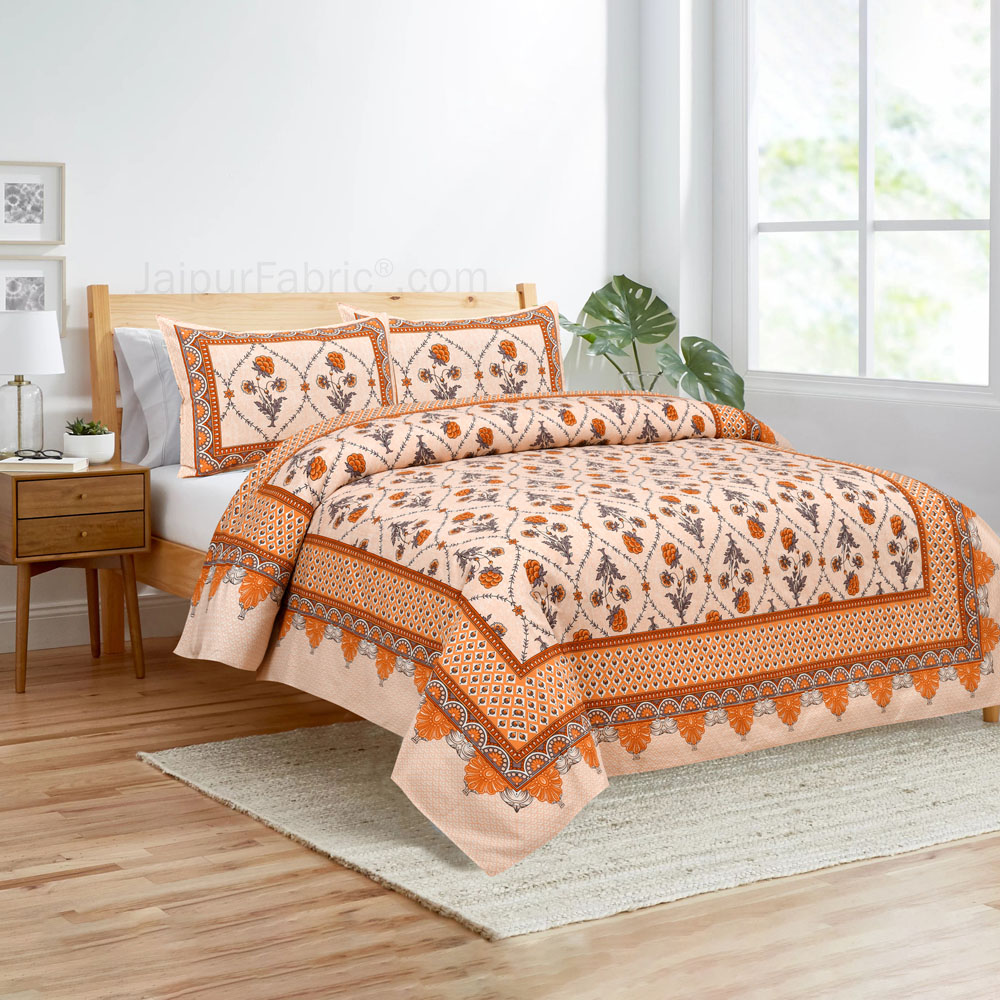 Peachy Jaal Jaipur Fabric Double Bed Sheet