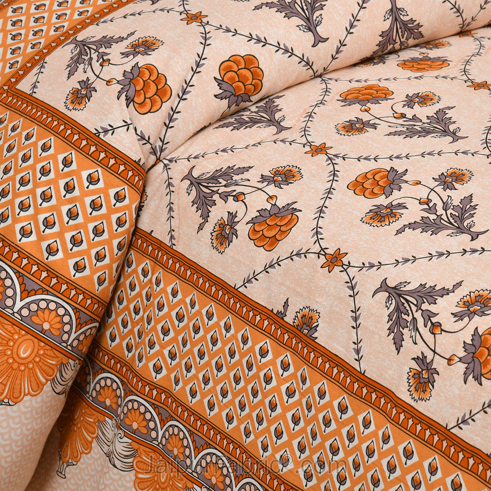 Peachy Jaal Jaipur Fabric Double Bed Sheet