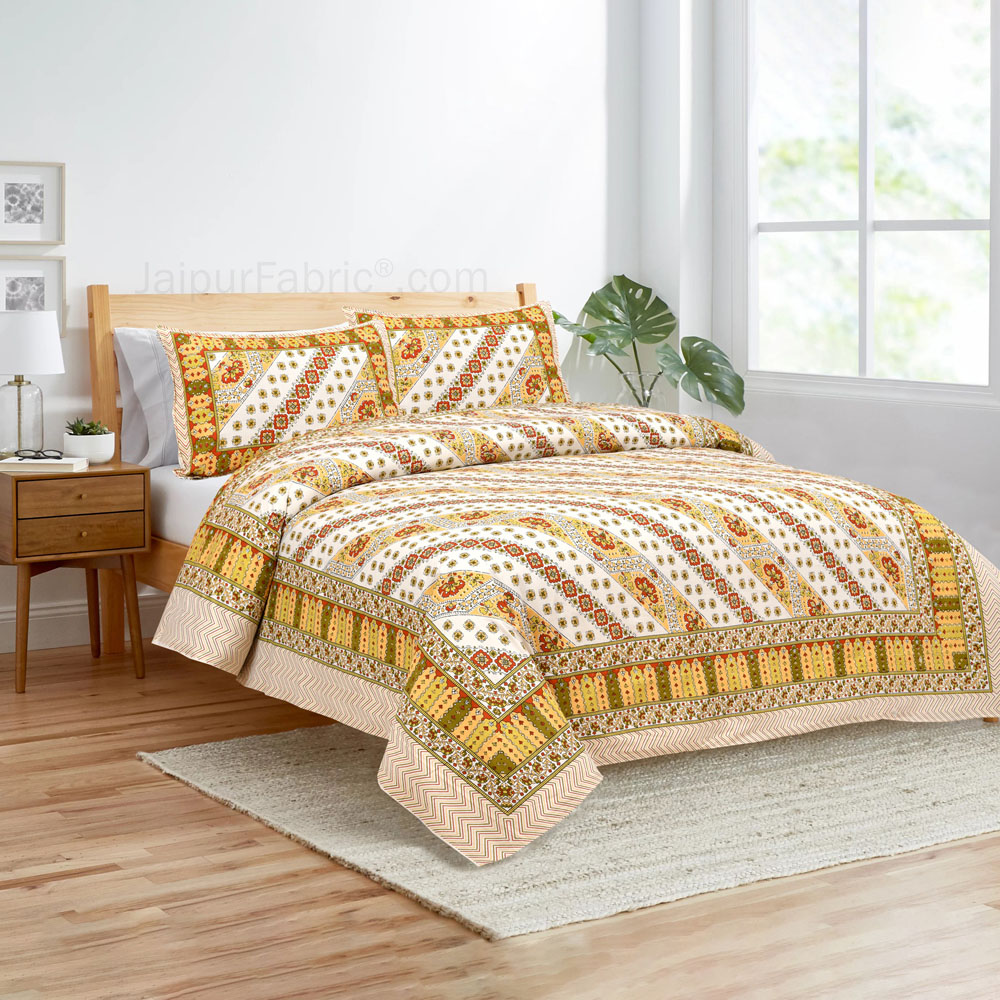 Lienage Yellow Jaipur Fabric Double Bed Sheet