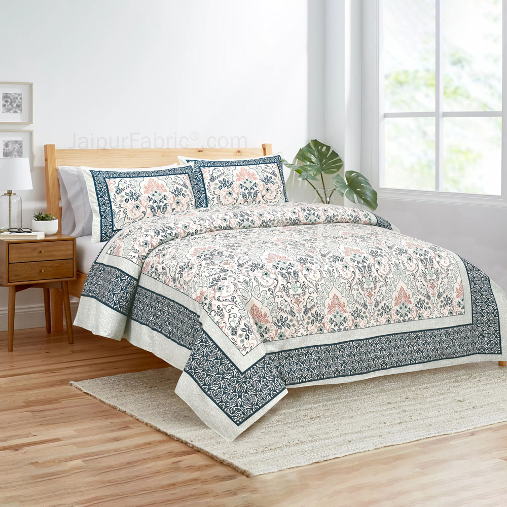 Blue Florals Jaipur Fabric Double Bed Sheet